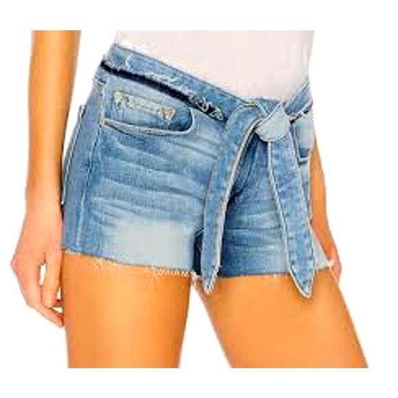 FRAME Le Cutoff  Tie-Waist Denim Jean Shorts, Released edges, Mid rise Sz 27 - Picture 2 of 11
